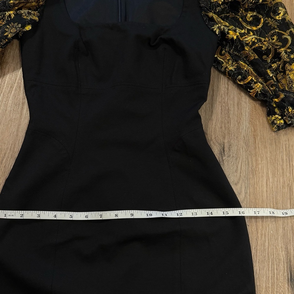 Versace Jeans Couture Midi Dress Women’s 4 Black Gold Puff Sleeves Bodycon Luxe - Picture 8 of 13
